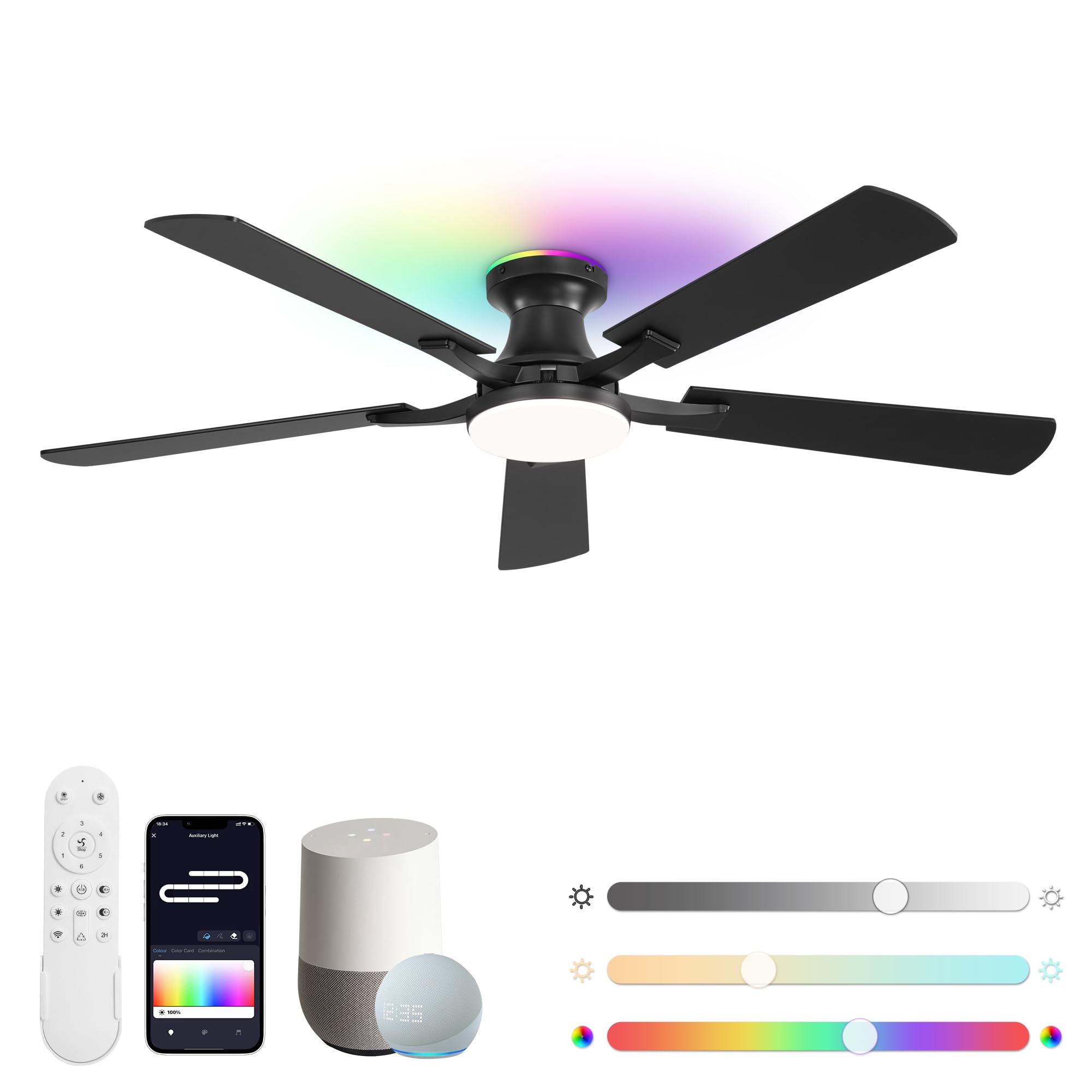 Amazon.com: ZMISHIBO 52 Inch Smart Ceiling Fans with RGB Lights